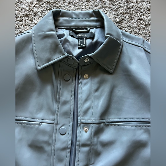 Blue/Gray Button-Up Leather Shacket - Picture 2 of 3